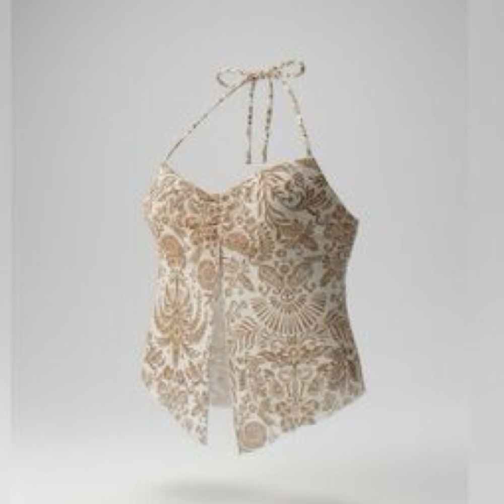 Woven Paisley Halter Top - Beige